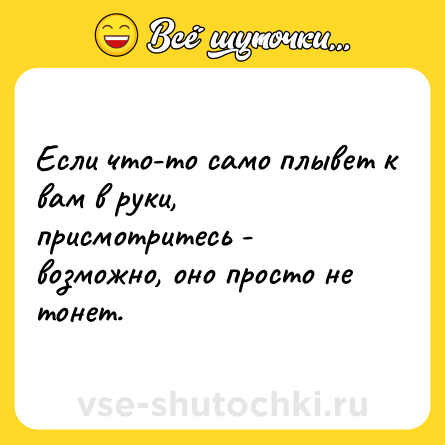 Шутка: Если что-то само плывет к вам в руки, присмотритесь - возможно, оно просто не тонет.