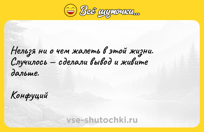 Цитата: Нельзя ни о чем жалеть в этой жизни. Случилось сделали вывод и живите дальше.Конфуций