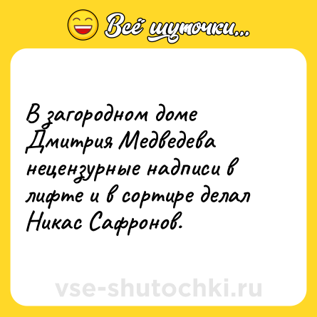 Шутка: В загородном доме Дмитрия Медведева нецензурные надписи в лифте и в сортире делал Никас Сафронов.