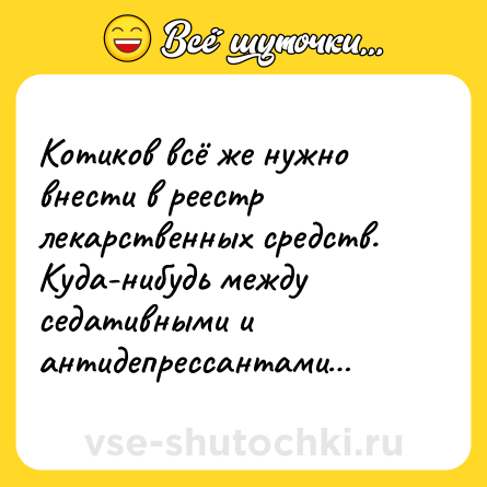 Шутка: Котиков всё же нужно внести в реестр лекарственных средств. Куда-нибудь между седативными и антидепрессантами…