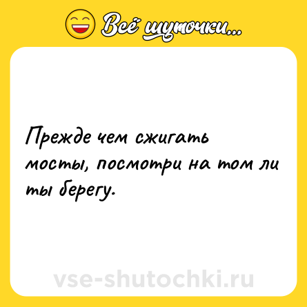 Шутка: Прежде чем сжигать мосты, посмотри на том ли ты берегу.