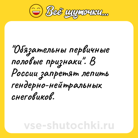 Шутка: "Обязательны первичные половые признаки". В России запретят лепить гендерно-нейтральных снеговиков.