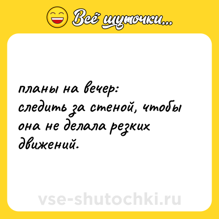 Шутка: планы на вечер: <br>следить за стеной, чтобы она не делала резких движений.