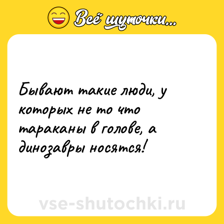 Шутка: Бывают такие люди, у которых не то что тараканы в голове, а динозавры носятся!