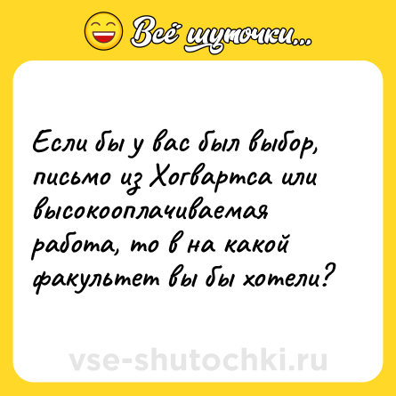 Шутка: Если бы у вас был выбор, письмо из Хогвартса или высокооплачиваемая работа, то в на какой факультет вы бы хотели?