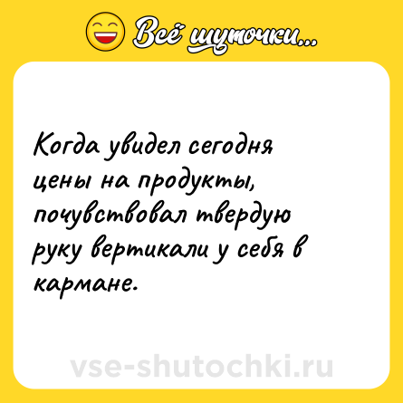 Шутка: Когда увидел сегодня цены на продукты, почувствовал твердую руку вертикали у себя в кармане.