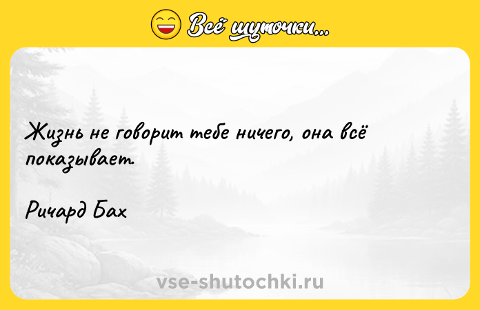 Цитата: Жизнь не говорит тебе ничего, она всё показывает. Ричард Бах