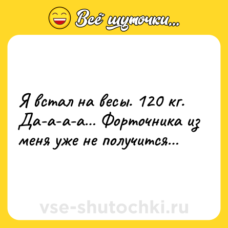 Шутка: Я встал на весы. 120 кг. Да-а-а-а… Форточника из меня уже не получится…