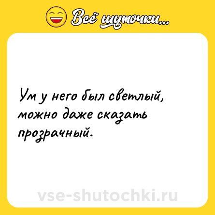 Шутка: Ум у него был светлый, можно даже сказать прозрачный.