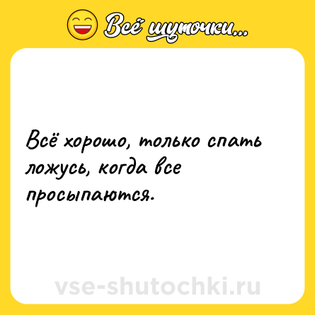 Шутка: Всё хорошо, только спать ложусь, когда все просыпаются.