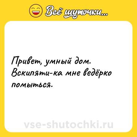 Шутка: Привет, умный дом. Вскипяти-ка мне ведёрко помыться.