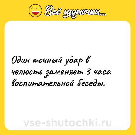 Шутка: Один точный удар в челюсть заменяет 3 часа воспитательной беседы.