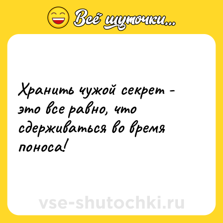 Шутка: Хранить чужой секрет - это все равно, что сдерживаться во время поноса!