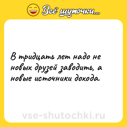 Шутка: В тридцать лет надо не новых друзей заводить, а новые источники дохода.