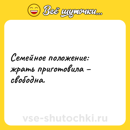 Шутка: Семейное положение: жрать приготовила – свободна.