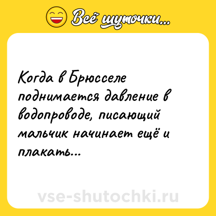 Шутка: Когда в Брюсселе поднимается давление в водопроводе, писающий мальчик начинает ещё и плакать...