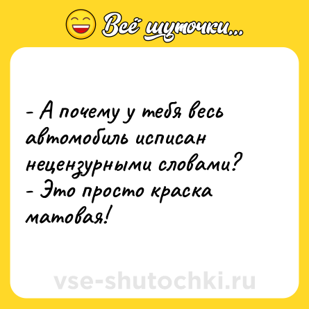 Шутка: - А почему у тебя весь автомобиль исписан нецензурными словами?<br>- Это просто краска матовая!