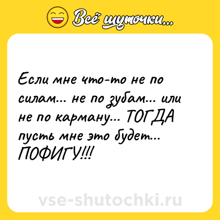 Шутка: Если мне что-то не по силам… не по зубам… или не по карману… ТОГДА пусть мне это будет… ПОФИГУ!!!