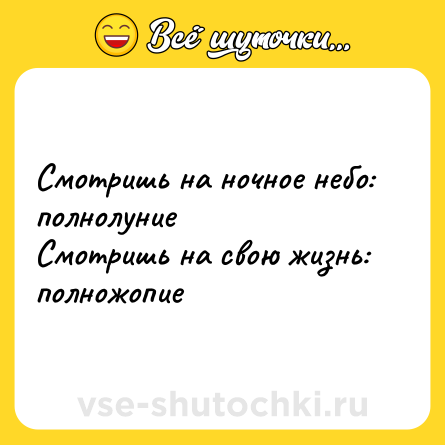 Шутка: Смотришь на ночное небо: полнолуние<br>Смотришь на свою жизнь: полножопие