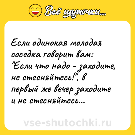 Шутка: Если одинокая молодая соседка говорит вам: 