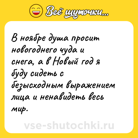 Шутка: В ноябре душа просит новогоднего чуда и снега, а в Новый год я буду сидеть с безысходным выражением лица и ненавидеть весь мир.