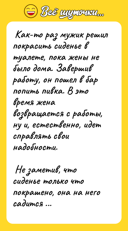 Как-то раз мужик решил покрасить сиденье в туалете, пока