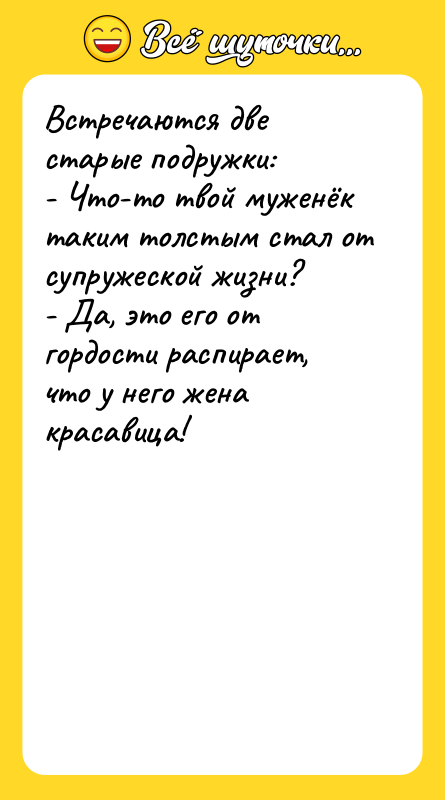 Встречаются две старые подружки: - Что-то твой муженёк таким