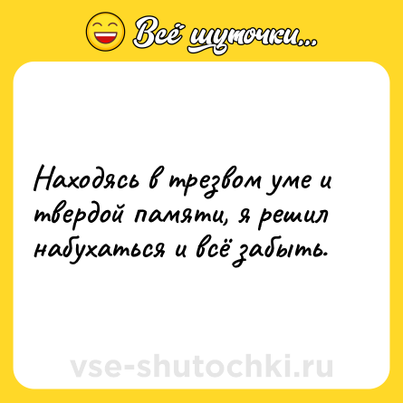 Шутка: Находясь в трезвом уме и твердой памяти, я решил набухаться и всё забыть.