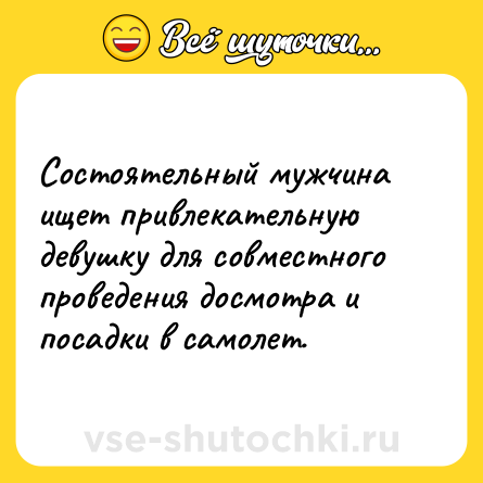 Шутка: Состоятельный мужчина ищет привлекательную девушку для совместного проведения досмотра и посадки в самолет.