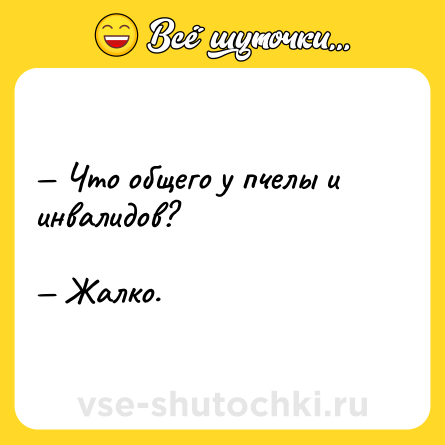 Шутка: — Что общего у пчелы и инвалидов?<br><br>— Жалко.