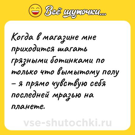 Шутка: Когда в магазине мне приходится шагать грязными ботинками по только что вымытому полу – я прямо чувствую себя последней мразью на планете.