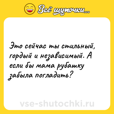 Шутка: Это сейчас ты стильный, гордый и независимый. А если бы мама рубашку забыла погладить?