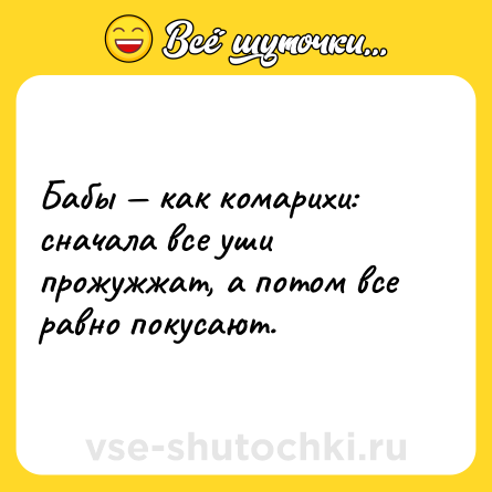 Шутка: Бабы — как комарихи: сначала все уши прожужжат, а потом все равно покусают.