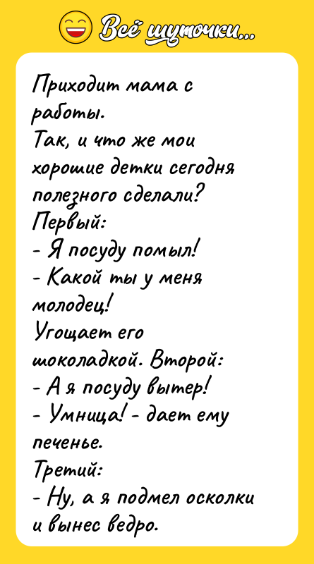 Приходит мама с работы. Так, и что же мои хорошие