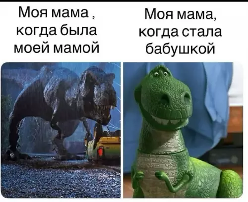 Эволюция мамы: от Т-Рекса до милашки 🦖👵 - Моя мама, когда была моей мамой Моя мама, когда стала