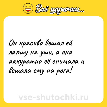 Шутка: Он красиво вешал ей лапшу на уши, а она аккуратно её снимала и вешала ему на рога!
