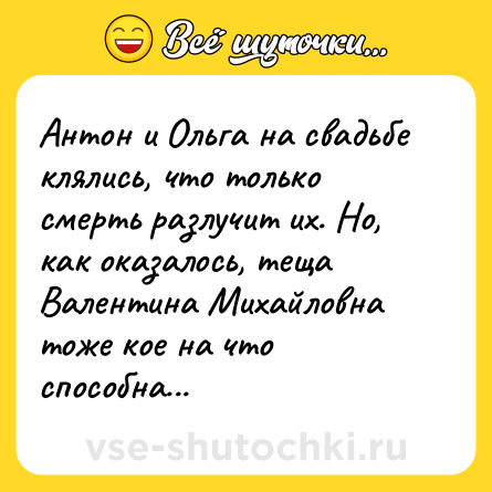 Шутка: Антон и Ольга на свадьбе клялись, что только смерть разлучит их. Но, как оказалось, теща Валентина Михайловна тоже кое на что способна...