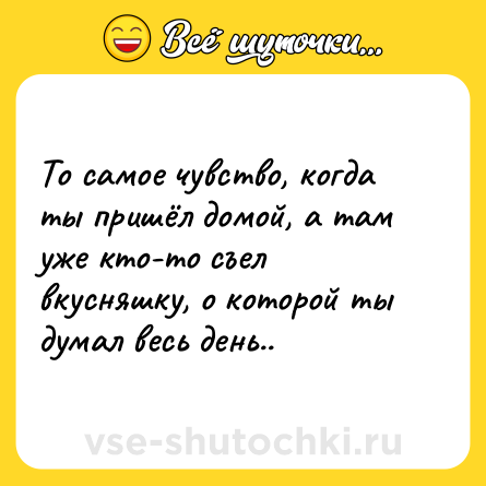 Шутка: То самое чувство, когда ты пришёл домой, а там уже кто-то съел вкусняшку, о которой ты думал весь день..