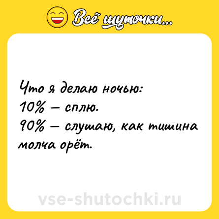 Шутка: Что я делаю ночью: <br>10% — сплю. <br>90% — слушаю, как тишина молча орёт.