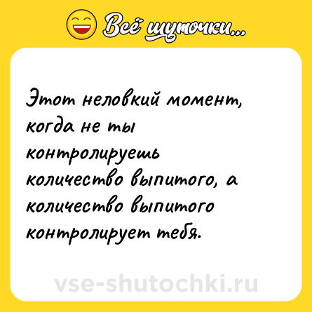 Шутка: Этот неловкий момент, когда не ты контролируешь количество выпитого, а количество выпитого контролирует тебя.