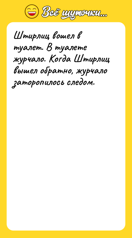 Штирлиц вошел в туалет. В туалете журчало. Когда Штирлиц вышел