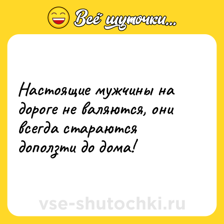 Шутка: Настоящие мужчины на дороге не валяются, они всегда стараются доползти до дома!