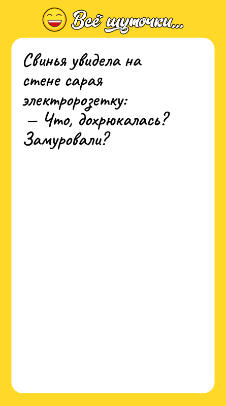 Свинья увидела на стене сарая электророзетку: Что, дохрюкалась? Замуровали?