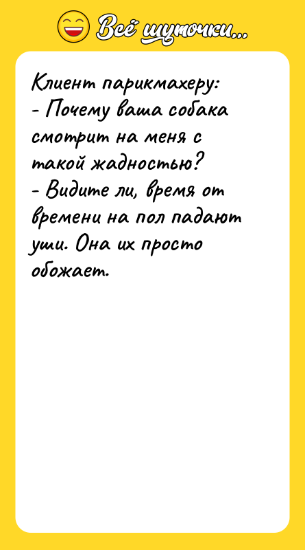 Клиент парикмахеру: - Почему ваша собака смотрит на меня