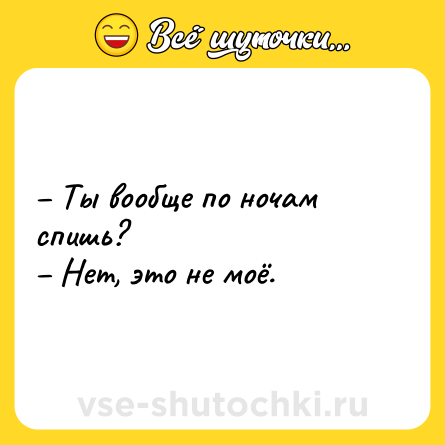 Шутка: – Ты вообще по ночам спишь? <br>– Нет, это не моё.