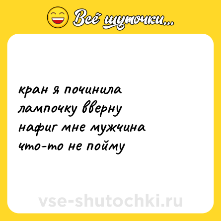 Шутка: кран я починила  <br>лампочку вверну  <br>нафиг мне мужчина  <br>что-то не пойму