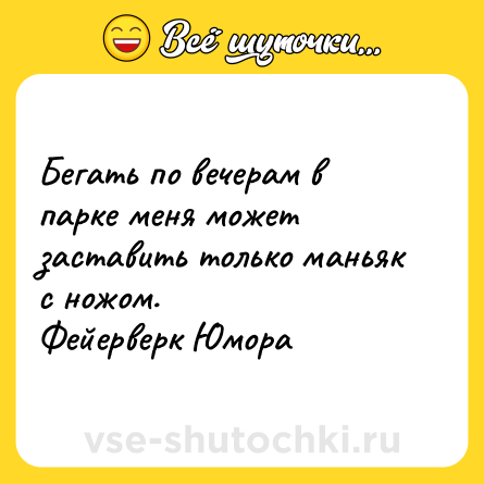 Шутка: Бегать по вечерам в парке меня может заставить только маньяк с ножом.<br>Фейерверк Юмора