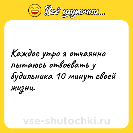 Шутка: Каждое утро я отчаянно пытаюсь отвоевать у будильника 10 минут своей жизни.