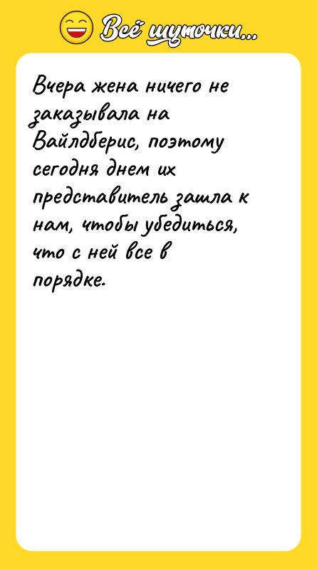 Вчера жена ничего не заказывала на Вайлдберис, поэтому сегодня днем