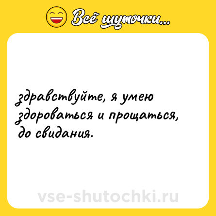 Шутка: здравствуйте, я умею здороваться и прощаться, до свидания.